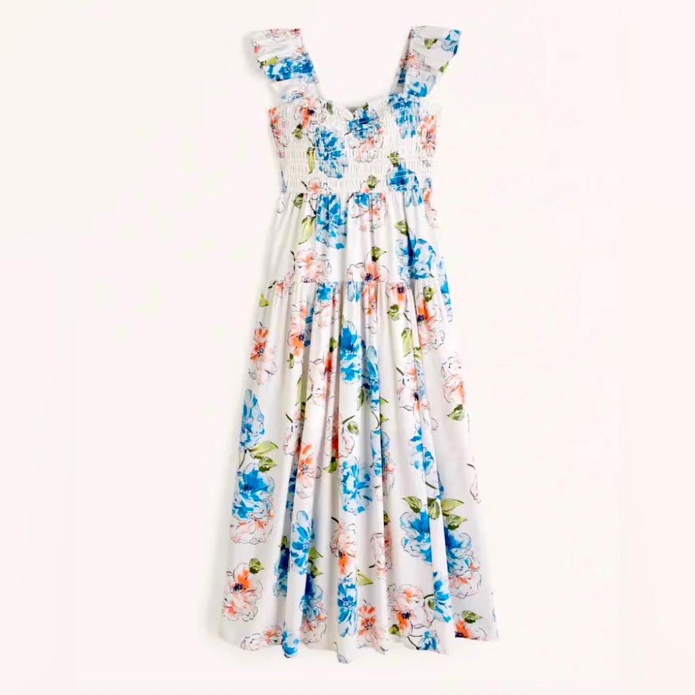 Abercrombie & Fitch - Ruffle Strap Smocked Midi Dress with Pockets NWT